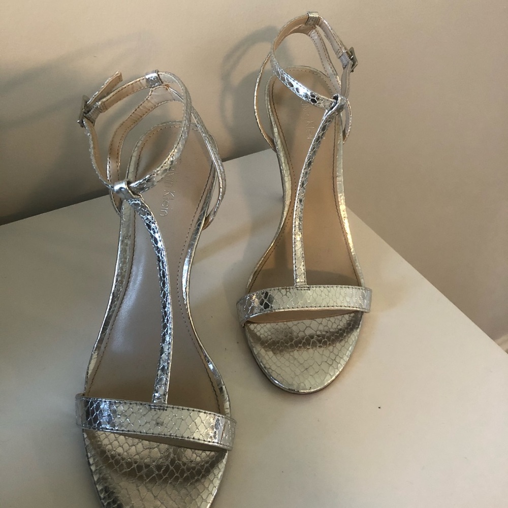 Calvin Klein Metallic Silver Strappy Pumps